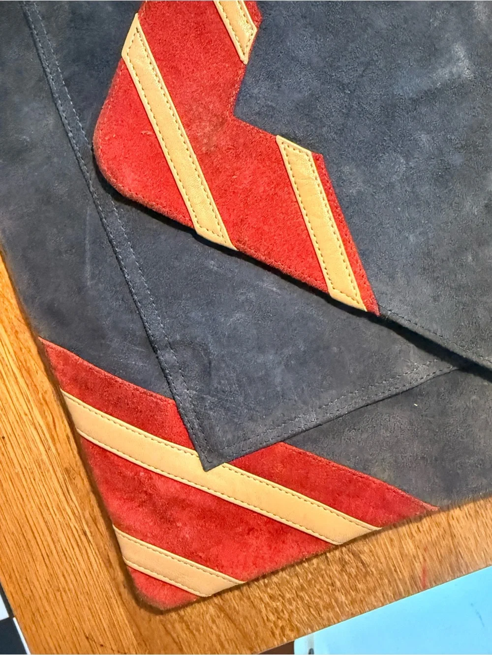 Vintage Suede Envelope Clutch in Navy, Red & Cream